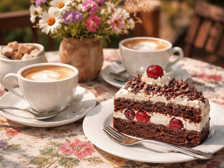 Kaffeetrinken mit Schwarwälder Kirschtorte